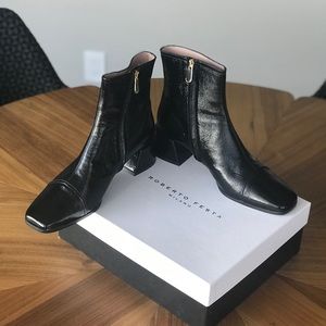 ROBERTO FESTA BLACK PATENT ANKLE BOOTS